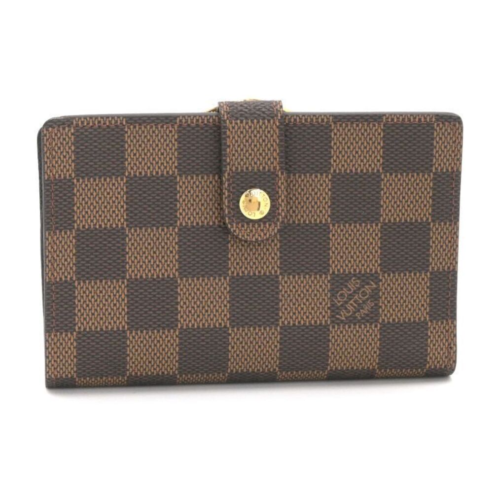 Louis Vuitton Coin Purse Viennois Damier Clasp Wallet Canvas Leather Ebene Brown
